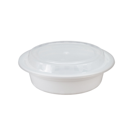 16 oz White Round Take-Out Microwaveable Container with Clear Lid