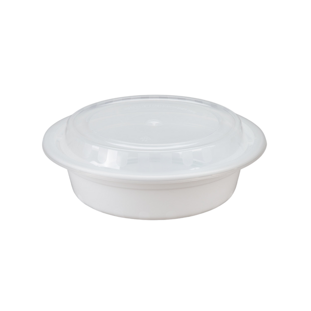 16 oz White Round Take-Out Microwaveable Container with Clear Lid