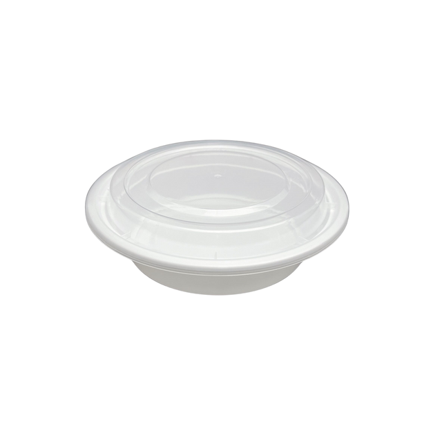16 oz White Round Take-Out Microwaveable Container with Clear Lid