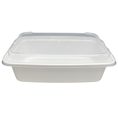 24 oz White Rectangular Take-Out Microwaveable Container with Clear Lid
