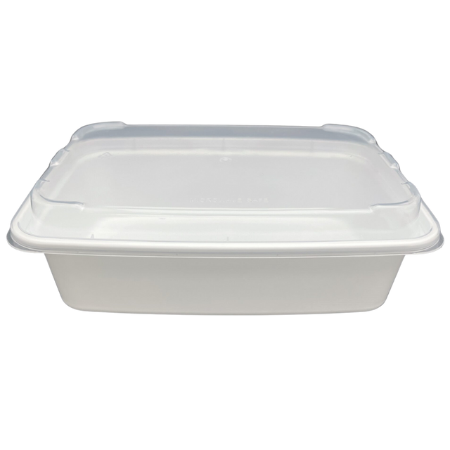 24 oz White Rectangular Take-Out Microwaveable Container with Clear Lid