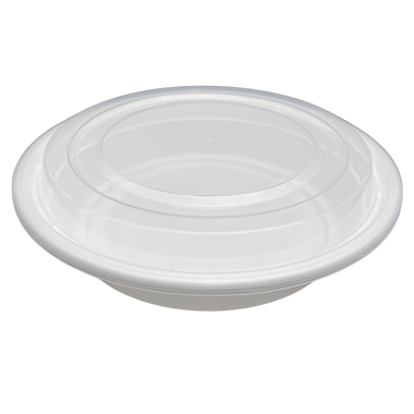 24 oz White Round Take-Out Microwaveable Container with Clear Lid