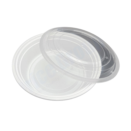 24 oz White Round Take-Out Microwaveable Container with Clear Lid