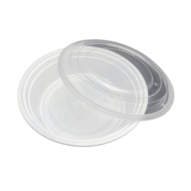 24 oz White Round Take-Out Microwaveable Container with Clear Lid