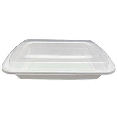 28 oz White Rectangular Take-Out Microwaveable Container with Clear Lid