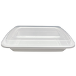 28 oz White Rectangular Take-Out Microwaveable Container with Clear Lid