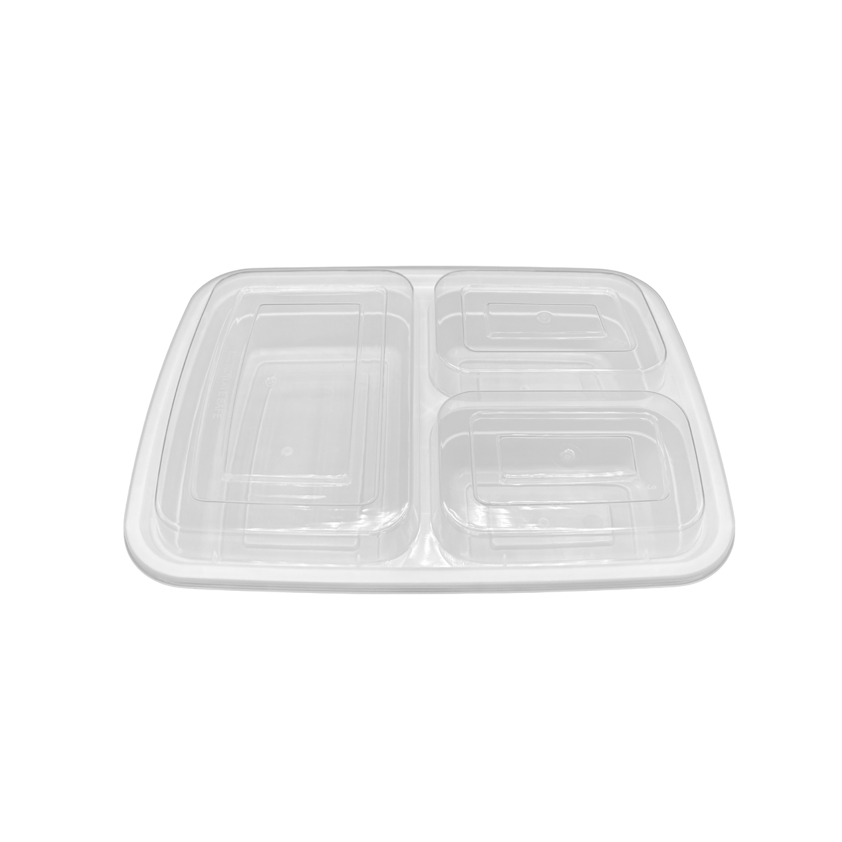 30 oz White Rectangular Take-Out Microwaveable Container with Clear Lid - 3-Comp.