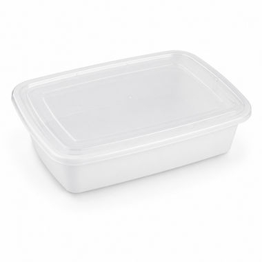 32 oz White Rectangular Take-Out Microwaveable Container with Clear Lid
