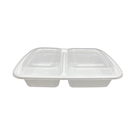 32 oz White Rectangular Take-Out Microwaveable Container with Clear Lid - 2-Comp.