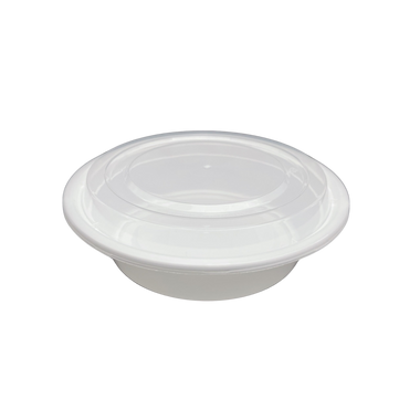 32 oz White Round Take-Out Microwaveable Container with Clear Lid