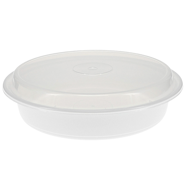 48 oz White Round Take-Out Microwaveable Container with Clear Lid