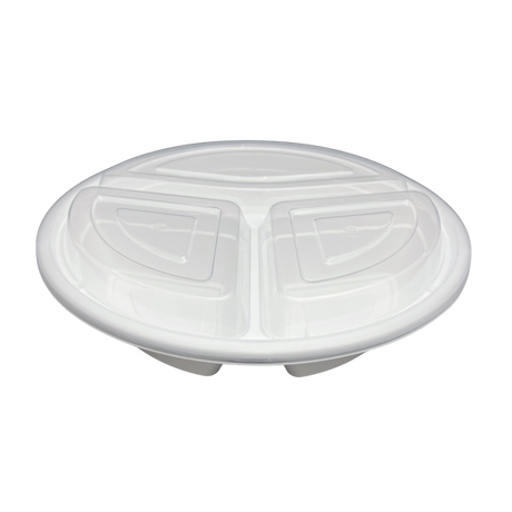 48 oz White Round Take-Out Microwaveable Container with Clear Lid - 3-Comp.