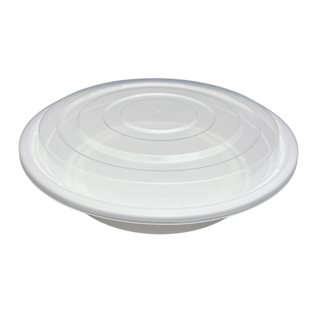 48 oz White Round Take-Out Microwaveable Container with Clear Lid