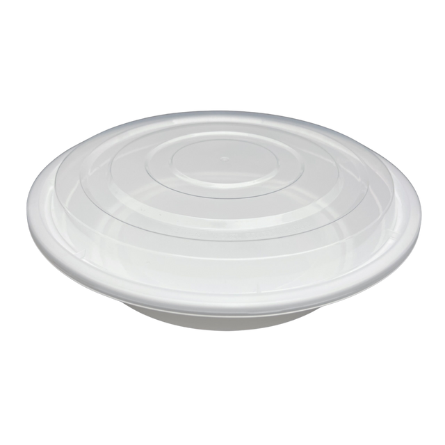 48 oz White Round Take-Out Microwaveable Container with Clear Lid