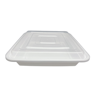 48 oz White Square Take-Out Microwaveable Container with Clear Lid