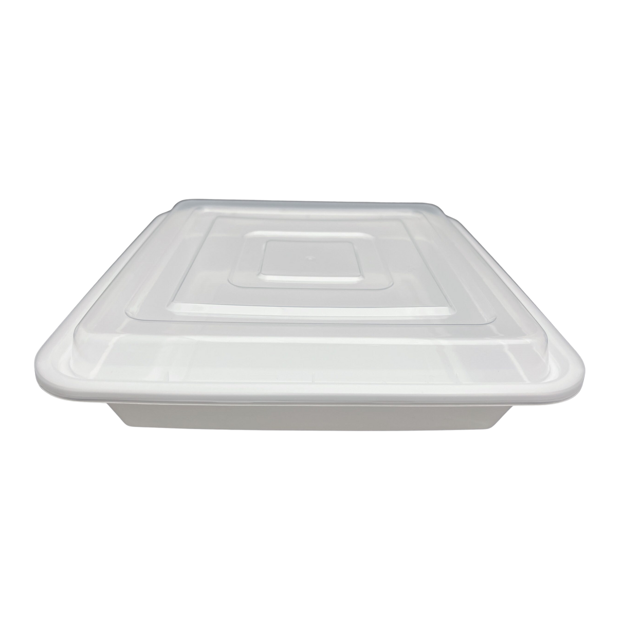 48 oz White Square Take-Out Microwaveable Container with Clear Lid