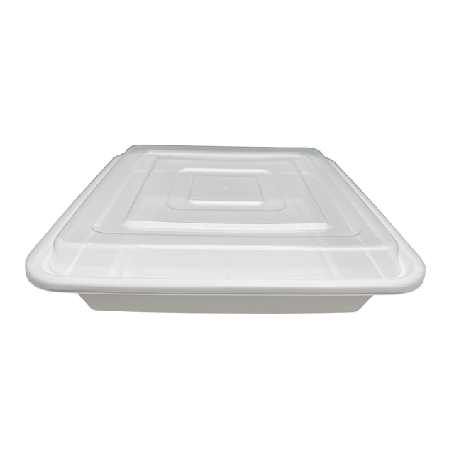 48 oz White Square Take-Out Microwaveable Container with Clear Lid