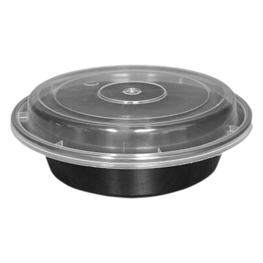 24 oz Black Round Take-Out Microwaveable Container with Clear Lid