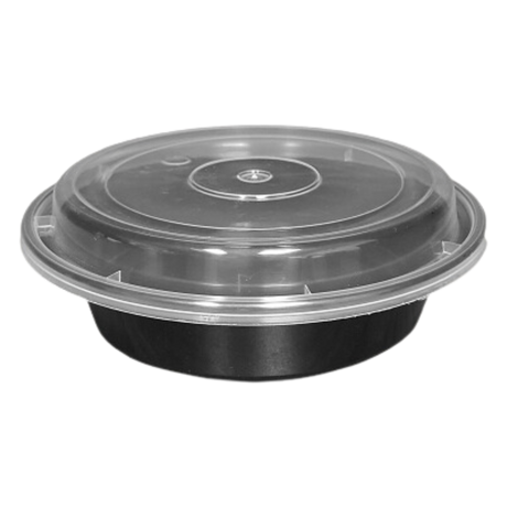 24 oz Black Round Take-Out Microwaveable Container with Clear Lid