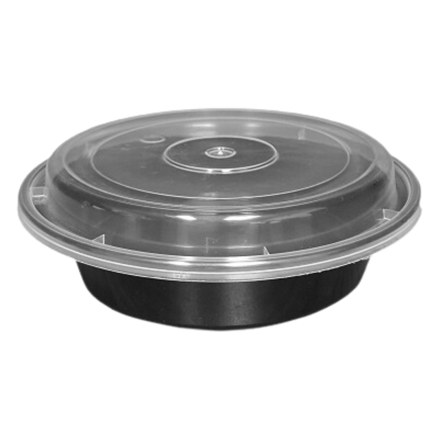 24 oz Black Round Take-Out Microwaveable Container with Clear Lid