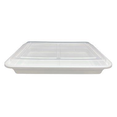 58 oz White Rectangular Take-Out Microwaveable Container with Clear Lid