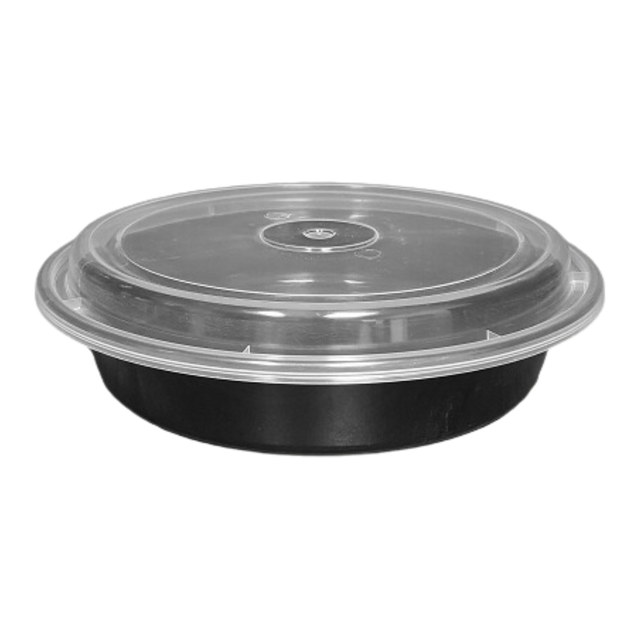 32 oz Black Round Take-Out Microwaveable Container with Clear Lid
