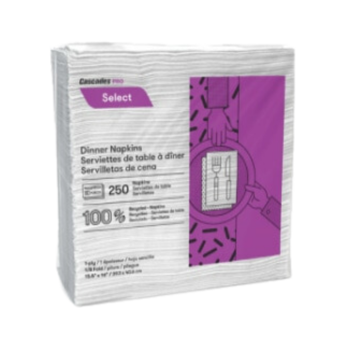 Dinner-Napkins---White-(N050)-1-ply,-1/8-Fold---Cascades