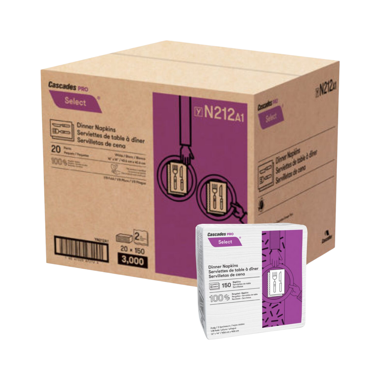 Dinner Napkins - White - NADIN2-S - 150x20/cs, 24/S