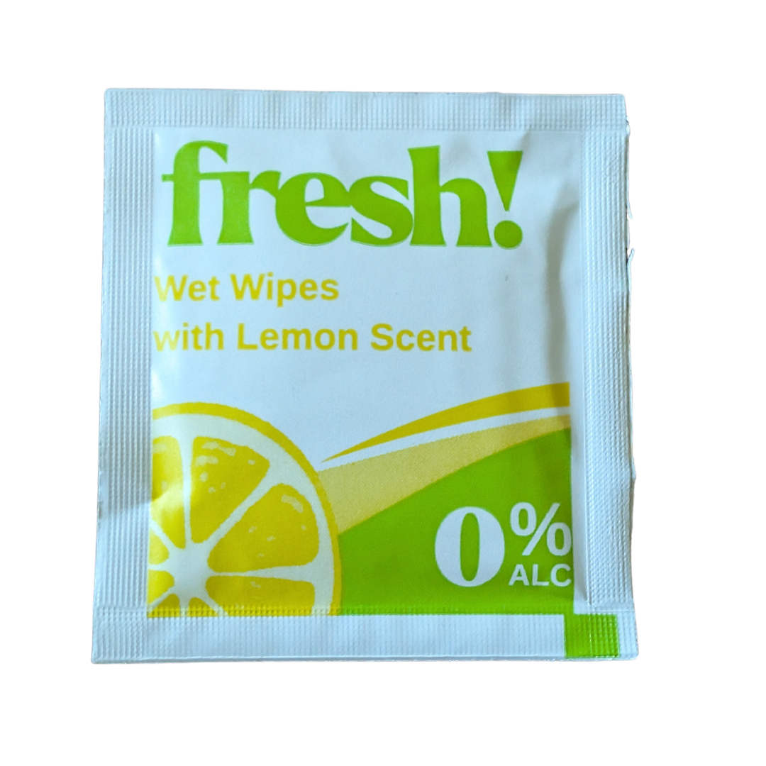Single Packed Lemon Scented 0% Alcohol Wet Wipes