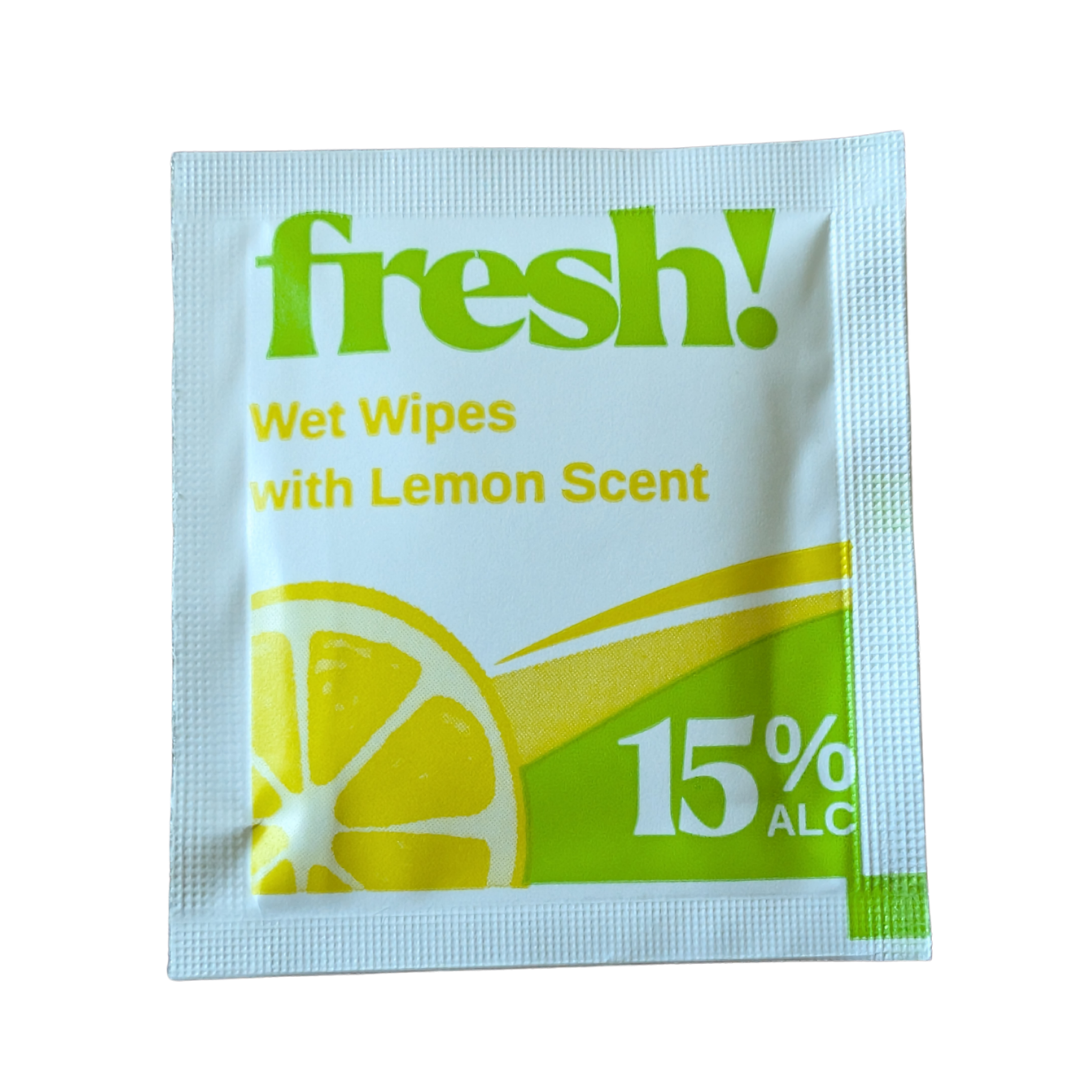 Single Packed Lemon Scented 15% Alcohol Wet Wipes