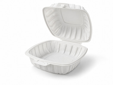 6" x 6" x 2.75" White MFPP Take-Out Container - 1-Comp.