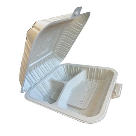 7" x 7" x 2.75" White MFPP Take-Out Container - 3-Comp.