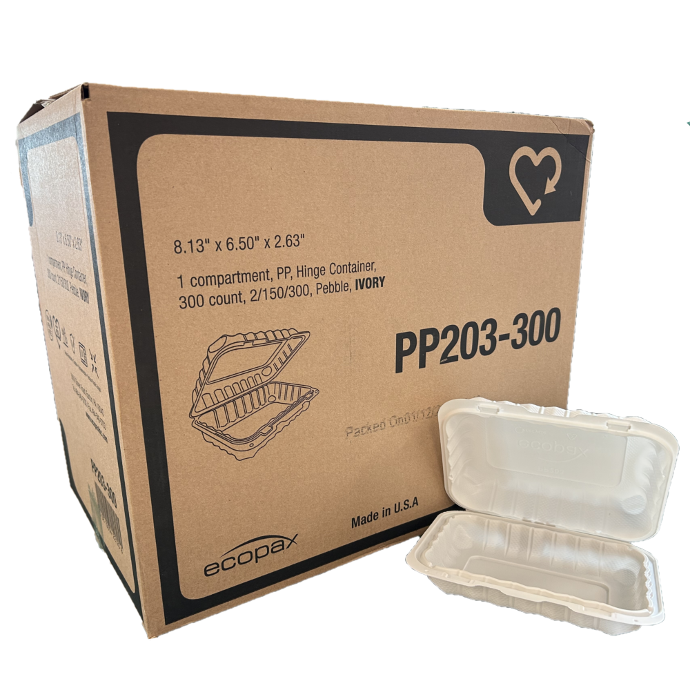 8.13" x 6.5" x 2.63" White MFPP Take-Out Container - 1-Comp.