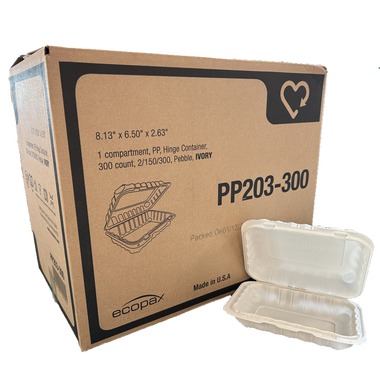 8.13" x 6.5" x 2.63" White MFPP Take-Out Container - 1-Comp.