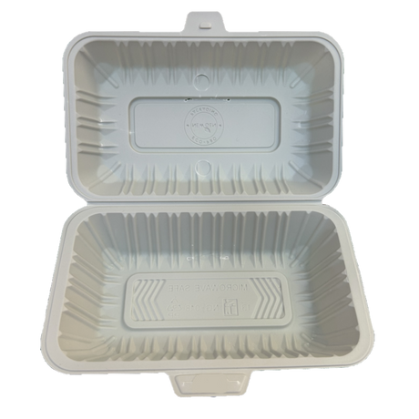 9" x 5.25" x 3" White MFPP Take-Out Container - 1-Comp.