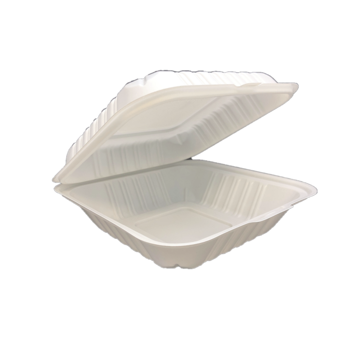 outMFPP Take-Out Container (SLPP-801) 8" x 8"x 3", 1-Comp., White - PCM
