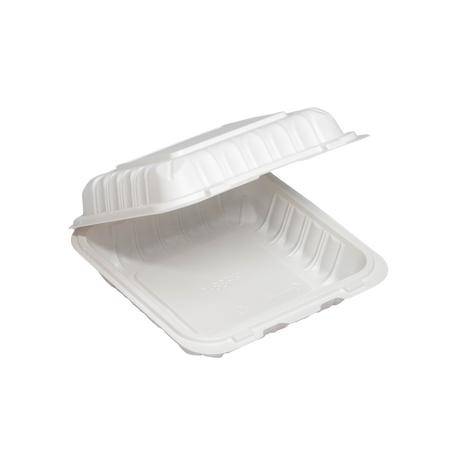 8" x 8" x 3.75" White MFPP Take-Out Container - 1-Comp.