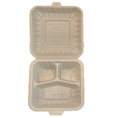 8" x 8" x 3.75" White MFPP Take-Out Container - 3-Comp.