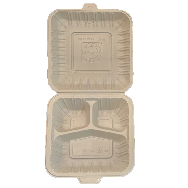 8" x 8" x 3.75" White MFPP Take-Out Container - 3-Comp.