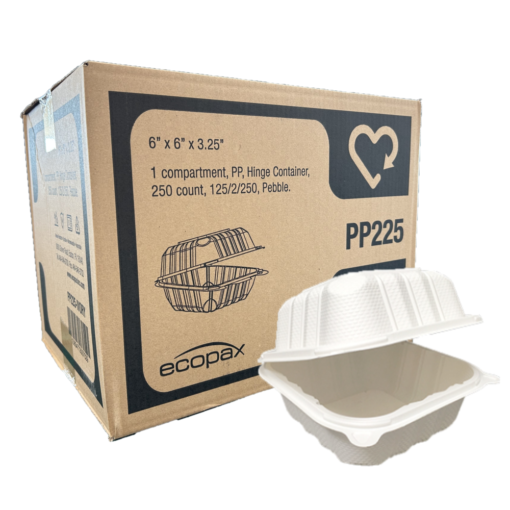 MFPP Take-Out Container (PP225) 6" x 6" x 3", 1-Comp - Ecopax