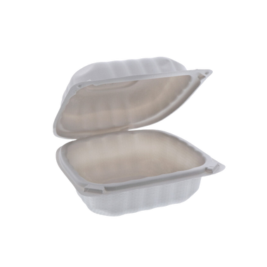 6" x 6" x 3.25" White MFPP Take-Out Container - 1-Comp.
