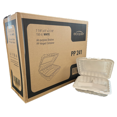 7.88" x 8" x 2.88" White MFPP Take-Out Container - 3-Comp.