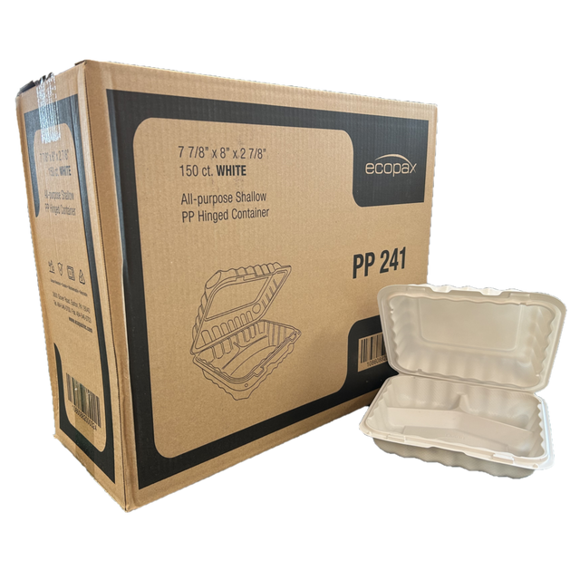 7.88" x 8" x 2.88" White MFPP Take-Out Container - 3-Comp.