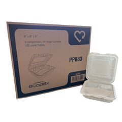 MFPP Take-Out Container (PP883) 8" x 8" x 3", 3-Comp - Ecopax