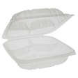 10.5" x 9.5" Clear Vented PP Take-Out Container with Lid - 3-Comp.