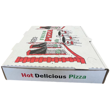 10" x 10" x 2" White E-Flute Printed Pizza Boxes