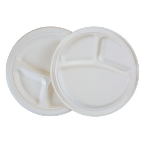 9" Round Sugarcane Plate - 3-Comp.