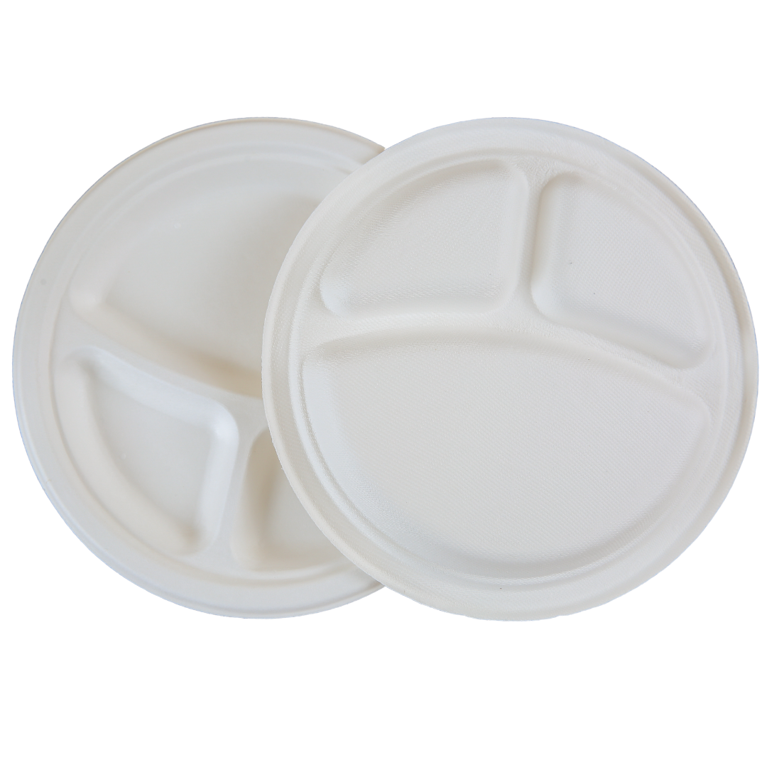 Sugarcane/Bagasse Plate (PL1103-GV) 10", Round, 3-Comp. - Green Valley
