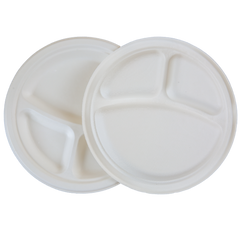 Sugarcane/Bagasse Plate (PL1103-GV) 10", Round, 3-Comp. - Green Valley