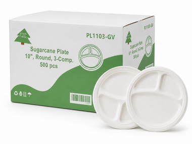 10" Round Sugarcane Plate - 3-Comp.